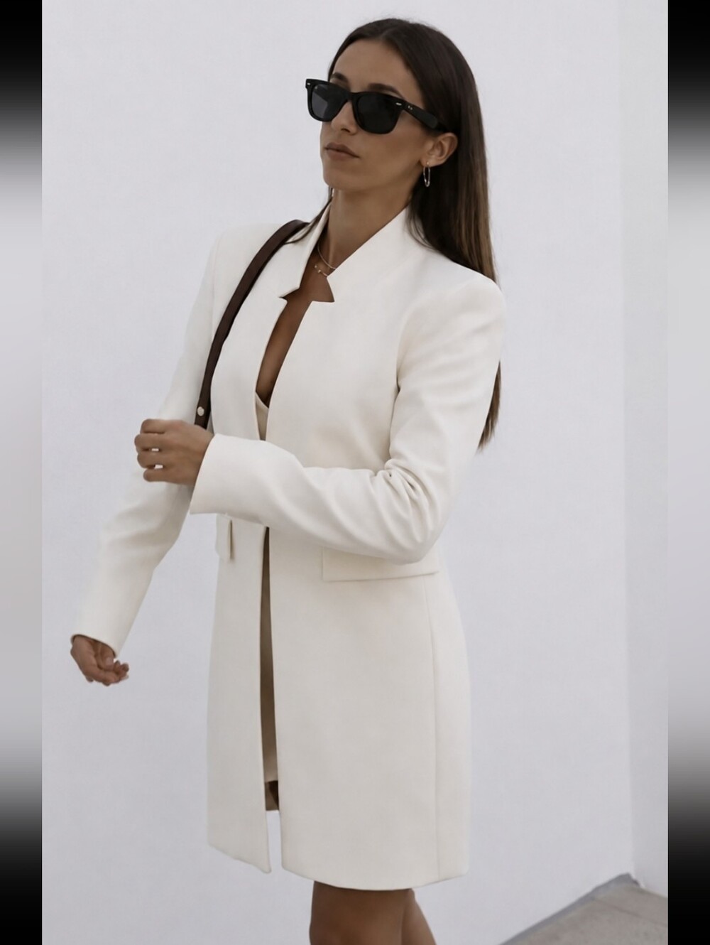 ZARA INVERTED LAPEL  Blazer Dress Coat Off White Size XXL